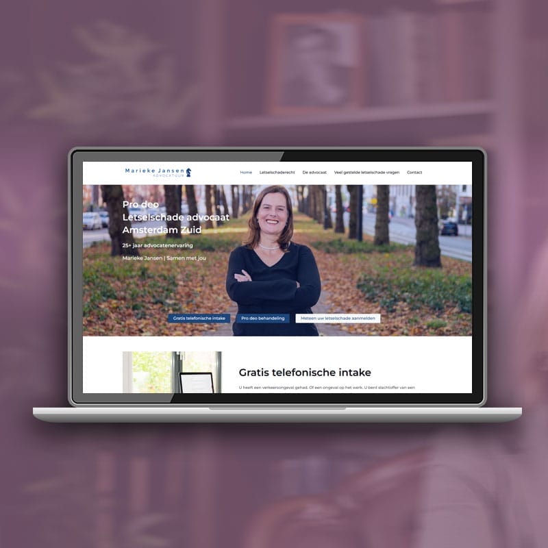 De WordPress website van Marieke Jansen. Pro deo letselschade advocaat